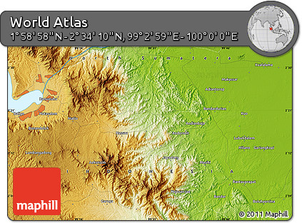 Physical Map of the Area around 2° 16' 34" N, 99° 31' 30" E