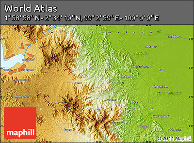 Physical Map of the Area around 2° 16' 34" N, 99° 31' 30" E