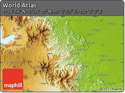 Physical Map of the Area around 2° 16' 34" N, 99° 31' 30" E