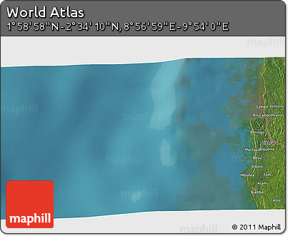 Satellite 3D Map of the Area around 2° 16' 34" N, 9° 25' 30" E