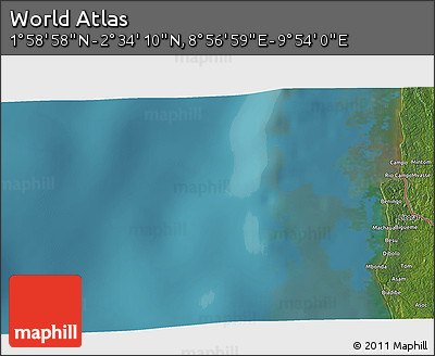 Satellite 3D Map of the Area around 2° 16' 34" N, 9° 25' 30" E