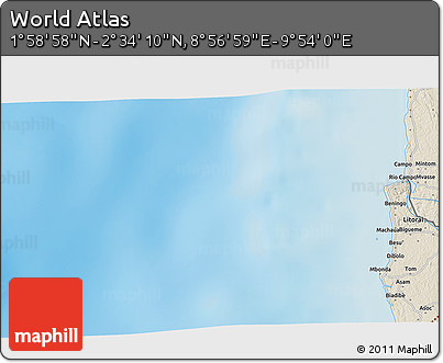 Shaded Relief 3D Map of the Area around 2° 16' 34" N, 9° 25' 30" E