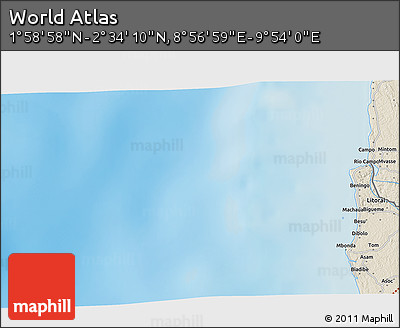 Shaded Relief 3D Map of the Area around 2° 16' 34" N, 9° 25' 30" E