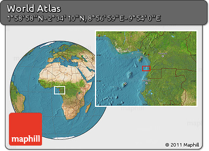 Satellite Location Map of the Area around 2° 16' 34" N, 9° 25' 30" E