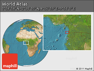 Satellite Location Map of the Area around 2° 16' 34" N, 9° 25' 30" E