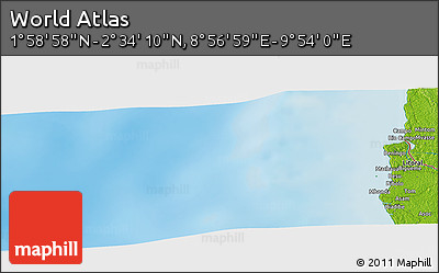 Physical Panoramic Map of the Area around 2° 16' 34" N, 9° 25' 30" E