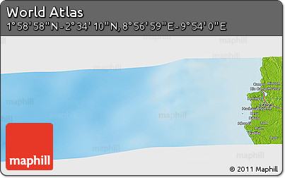 Physical Panoramic Map of the Area around 2° 16' 34" N, 9° 25' 30" E