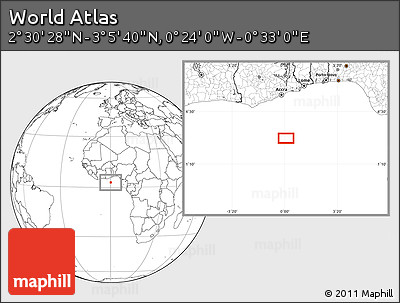 Blank Location Map of the Area around 2° 48' 4" N, 0° 4' 30" E