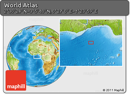 Physical Location Map of the Area around 2° 48' 4" N, 0° 55' 29" E