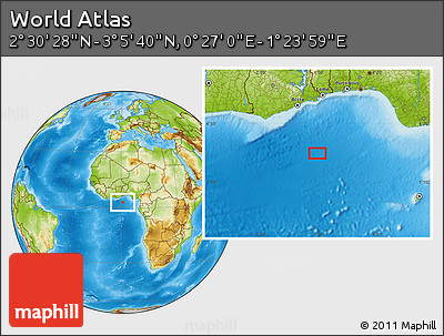 Physical Location Map of the Area around 2° 48' 4" N, 0° 55' 29" E