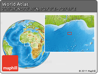 Physical Location Map of the Area around 2° 48' 4" N, 0° 55' 29" E