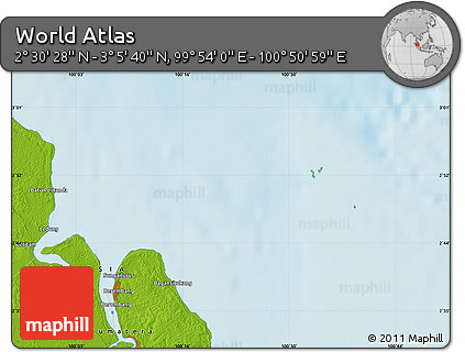 Physical Map of the Area around 2° 48' 4" N, 100° 22' 30" E