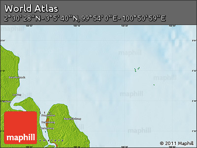 Physical Map of the Area around 2° 48' 4" N, 100° 22' 30" E