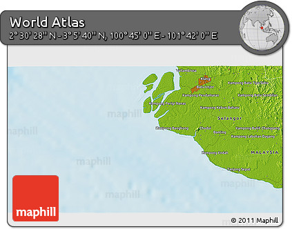 Physical 3D Map of the Area around 2° 48' 4" N, 101° 13' 29" E
