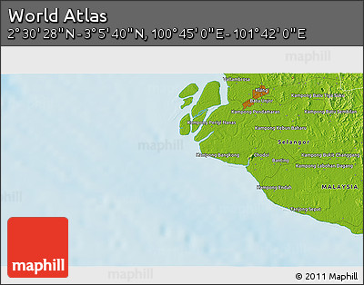 Physical 3D Map of the Area around 2° 48' 4" N, 101° 13' 29" E