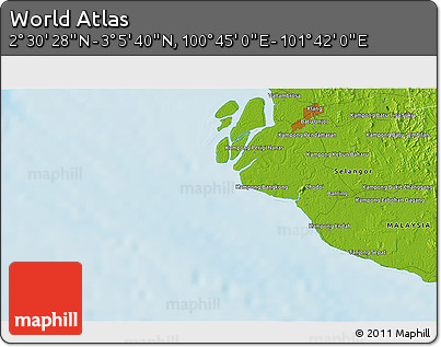Physical 3D Map of the Area around 2° 48' 4" N, 101° 13' 29" E