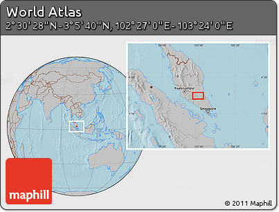 Gray Location Map of the Area around 2° 48' 4" N, 102° 55' 30" E, hill shading