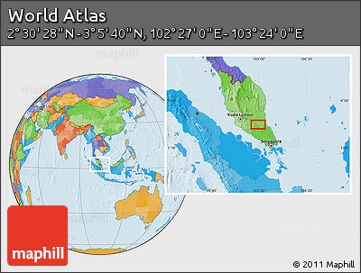 Political Location Map of the Area around 2° 48' 4" N, 102° 55' 30" E