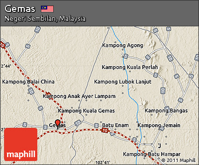 Shaded Relief Map of Gemas
