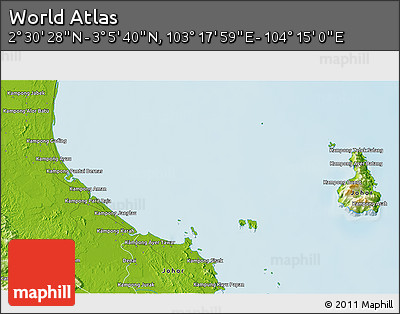 Physical 3D Map of the Area around 2° 48' 4" N, 103° 46' 30" E