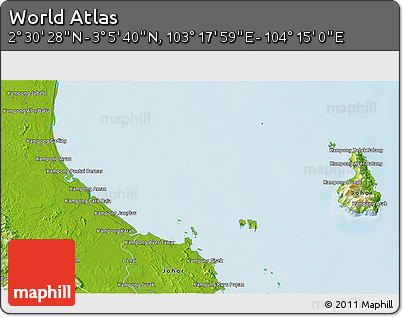 Physical 3D Map of the Area around 2° 48' 4" N, 103° 46' 30" E
