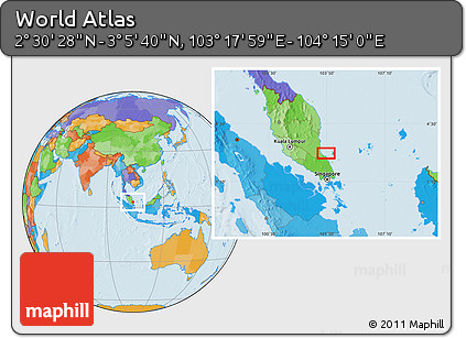 Political Location Map of the Area around 2° 48' 4" N, 103° 46' 30" E