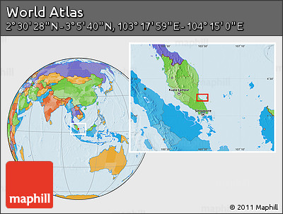 Political Location Map of the Area around 2° 48' 4" N, 103° 46' 30" E