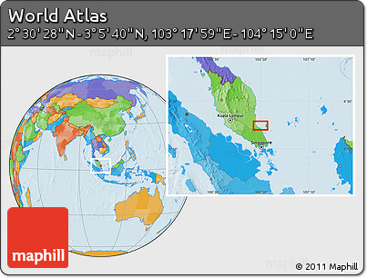 Political Location Map of the Area around 2° 48' 4" N, 103° 46' 30" E