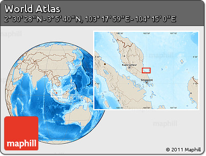Shaded Relief Location Map of the Area around 2° 48' 4" N, 103° 46' 30" E