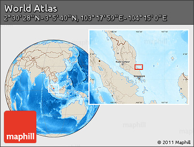 Shaded Relief Location Map of the Area around 2° 48' 4" N, 103° 46' 30" E