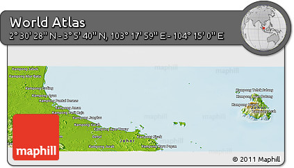 Physical Panoramic Map of the Area around 2° 48' 4" N, 103° 46' 30" E