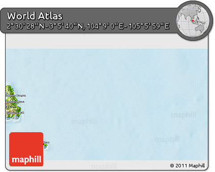 Physical 3D Map of the Area around 2° 48' 4" N, 104° 37' 30" E