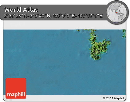Satellite 3D Map of the Area around 2° 48' 4" N, 105° 28' 29" E