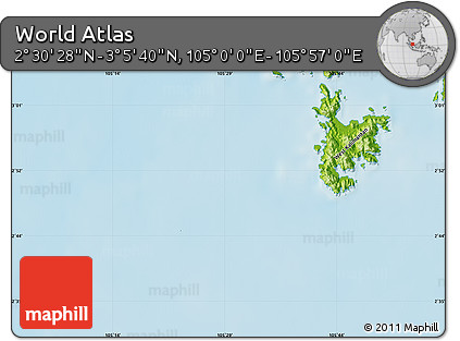 Physical Map of the Area around 2° 48' 4" N, 105° 28' 29" E