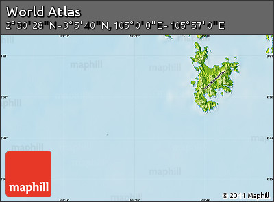 Physical Map of the Area around 2° 48' 4" N, 105° 28' 29" E