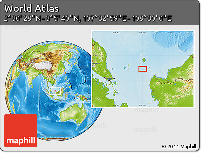 Physical Location Map of the Area around 2° 48' 4" N, 108° 1' 30" E