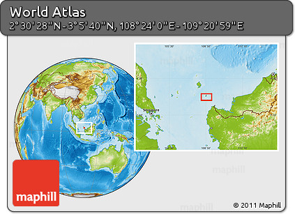 Physical Location Map of the Area around 2° 48' 4" N, 108° 52' 30" E