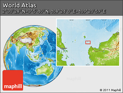 Physical Location Map of the Area around 2° 48' 4" N, 108° 52' 30" E