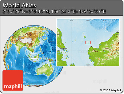 Physical Location Map of the Area around 2° 48' 4" N, 108° 52' 30" E