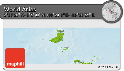 Physical Panoramic Map of the Area around 2° 48' 4" N, 108° 52' 30" E