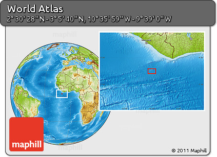 Physical Location Map of the Area around 2° 48' 4" N, 10° 7' 30" W