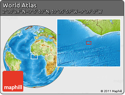 Physical Location Map of the Area around 2° 48' 4" N, 10° 7' 30" W
