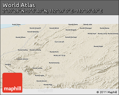 Shaded Relief 3D Map of the Area around 2° 48' 4" N, 113° 7' 30" E