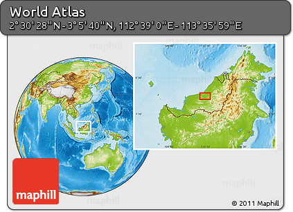 Physical Location Map of the Area around 2° 48' 4" N, 113° 7' 30" E