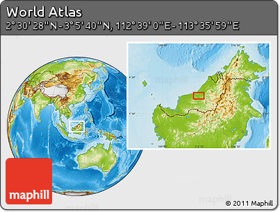 Physical Location Map of the Area around 2° 48' 4" N, 113° 7' 30" E