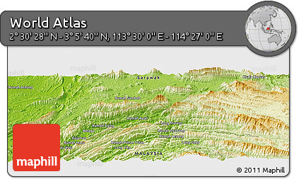 Physical Panoramic Map of the Area around 2° 48' 4" N, 113° 58' 29" E