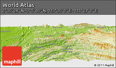 Physical Panoramic Map of the Area around 2° 48' 4" N, 113° 58' 29" E