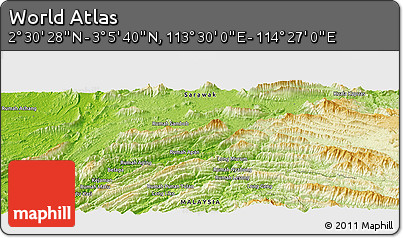 Physical Panoramic Map of the Area around 2° 48' 4" N, 113° 58' 29" E