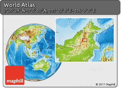 Physical Location Map of the Area around 2° 48' 4" N, 115° 40' 30" E