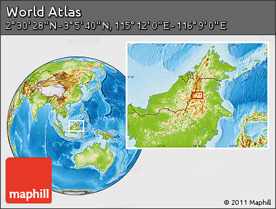 Physical Location Map of the Area around 2° 48' 4" N, 115° 40' 30" E